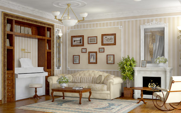 Дерев'яна та шкіряні меблі у вітальні в англійському стилі