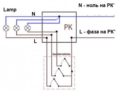 Схема підключення блоку вимикачів - кухня, ванна, туалет