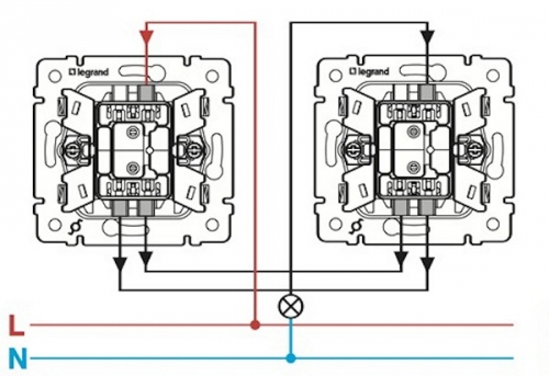 Схема підключення вимикача прохідного: