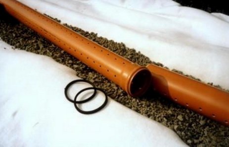 До труб додаються дренажні колодязі - короткі пластикові гофровані труби діаметром від 300 мм, зверху закриваються пластиковими заглушками