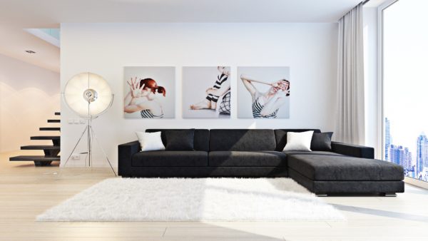 На фото наочно показані приклади шпалер для вітальні в стилі мінімалізм